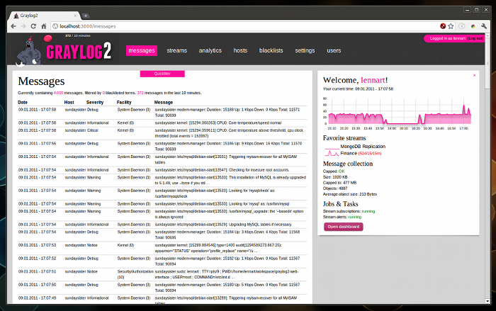 Screenshot de Graylog2